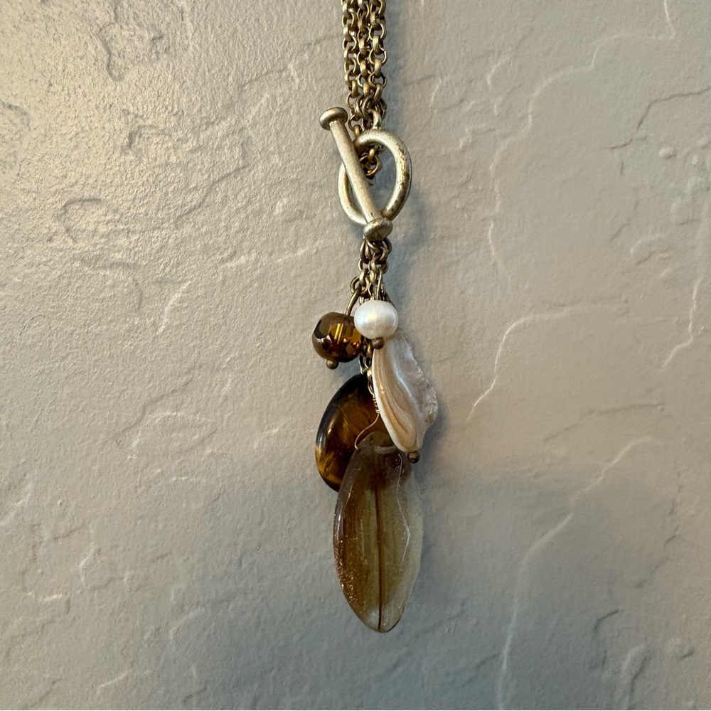 Lia Sophia natural charm tiger's eye, mother of pearl gold toggle necklace